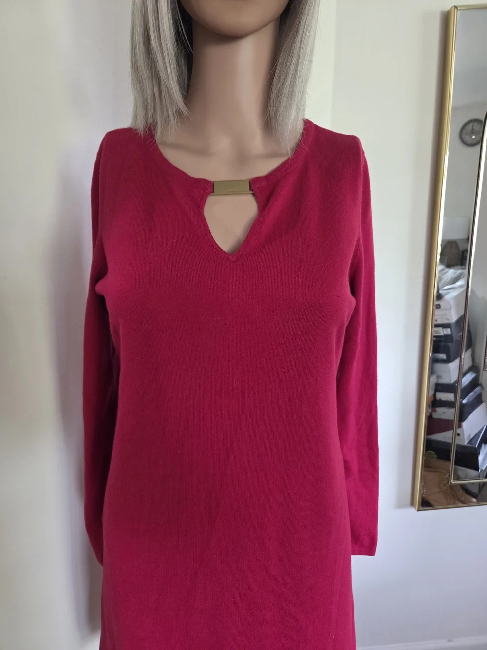 Michael Kors Womens Fuchsia Sweater Dress with MK Logo Key Hole Size Medium